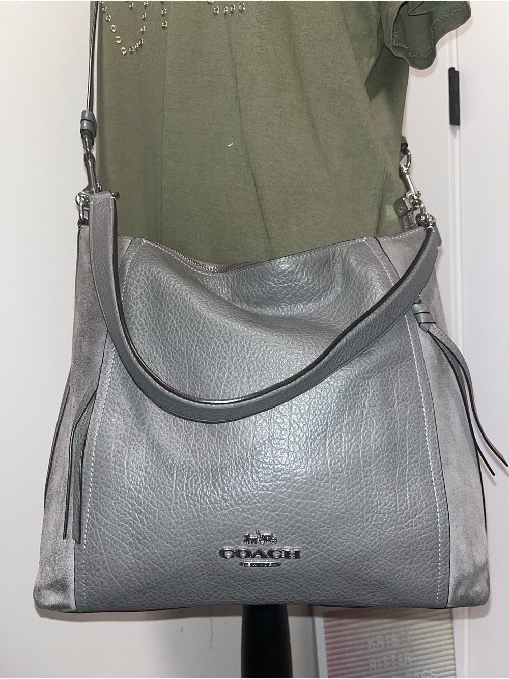 Coach Marlon Heather Grey Pebbled Leather Hobo Bag
